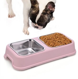 Dubbele Voerbak Hondenvoer Water Feeder Rvs Huisdier Drinken Dish Feeder Kat Puppy Voeden Levert Kleine Hond Accessoires roze
