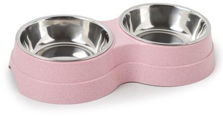 Dubbele Voerbak Hondenvoer Water Feefer Rvs Huisdier Drinken Dish Feeder Kat Puppy Voeden Levert Kleine Hond Accessoires roze