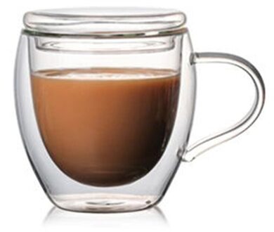 Dubbele Wand Geïsoleerd Bril Espresso Mokken Hittebestendig Dikke Transparante Glazen Beker AC889 met lid 260ml