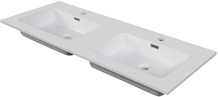 Dubbele Wastafel Napoli - Polybeton - Glanzend - Wit - 120cm