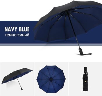 Dubbele Winddicht Automatische Paraplu Vrouwelijke Mannelijke Vouwen Tien Bone Auto Luxe Grote Business Paraplu Mannen Regen Vrouwen Parasol Navyblue