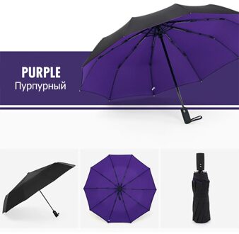 Dubbele Winddicht Automatische Paraplu Vrouwelijke Mannelijke Vouwen Tien Bone Auto Luxe Grote Business Paraplu Mannen Regen Vrouwen Parasol paars