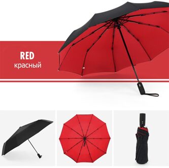 Dubbele Winddicht Automatische Paraplu Vrouwelijke Mannelijke Vouwen Tien Bone Auto Luxe Grote Business Paraplu Mannen Regen Vrouwen Parasol rood