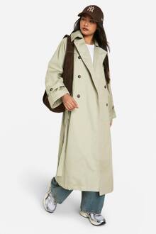 Dubbelgebreasted Trenchcoat Met Wijde Mouwen En Ceintuur, Khaki - 44