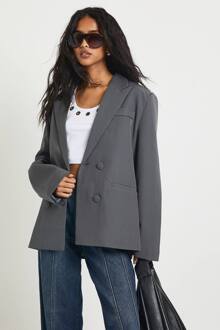 Dubbelgevouwen Relaxed Fit Op Maat Gemaakte Blazer, Charcoal - 44
