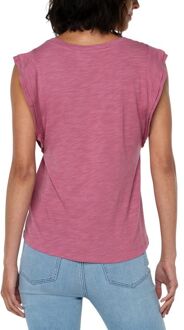 Dubbellaagse slub met fluttermouwen gebreid tot wilde roos - maat M Roze