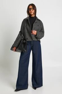 Dubbelrijig Jasje In Wollook Met Visgraatmotief, Grey - 42