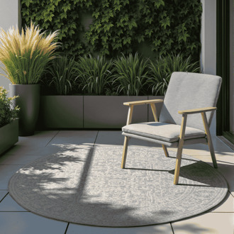 Dubbelzijdig Buitenkleed Kona Rond - Wit Grijs Xcm - - Dekbed-Discounter.nl