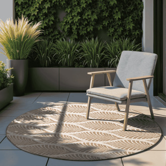 Dubbelzijdig Buitenkleed Liora Rond - Beige Xcm - - Dekbed-Discounter.nl