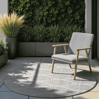 Dubbelzijdig Buitenkleed Liora Rond - Wit Grijs Xcm - - Dekbed-Discounter.nl