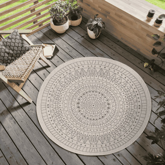 Dubbelzijdig Buitenkleed Porto Rond - Beige Creme Xcm - - Dekbed-Discounter.nl