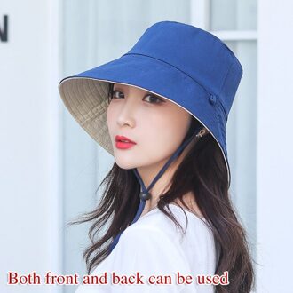 Dubbelzijdig Effen Kleur Emmer Hoed Mannen Vrouwen Mode Femme Cap Zomer Jongens Opvouwbare Zon Beschermende Vissen Visser Strand Hoed blauw