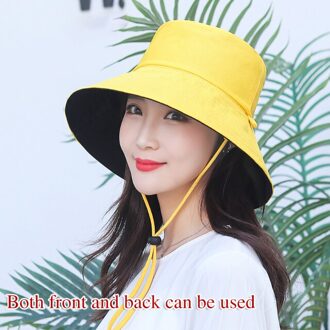 Dubbelzijdig Effen Kleur Emmer Hoed Mannen Vrouwen Mode Femme Cap Zomer Jongens Opvouwbare Zon Beschermende Vissen Visser Strand Hoed geel
