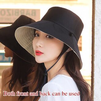Dubbelzijdig Effen Kleur Emmer Hoed Mannen Vrouwen Mode Femme Cap Zomer Jongens Opvouwbare Zon Beschermende Vissen Visser Strand Hoed zwart