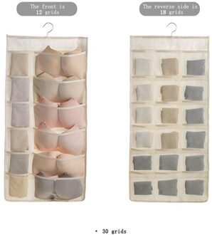 Dubbelzijdig Mesh Kledingkast Opknoping Organisatoren Voor Ondergoed Bh Sokken Stropdas Vouwen Closet Kleding Rack Hanger Beige 30 grids