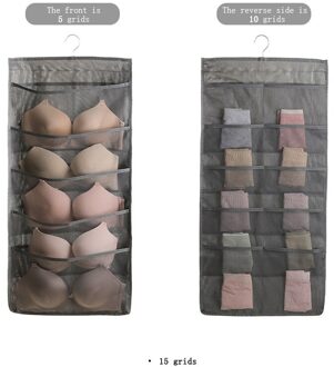 Dubbelzijdig Mesh Kledingkast Opknoping Organisatoren Voor Ondergoed Bh Sokken Stropdas Vouwen Closet Kleding Rack Hanger grijs 15 grids
