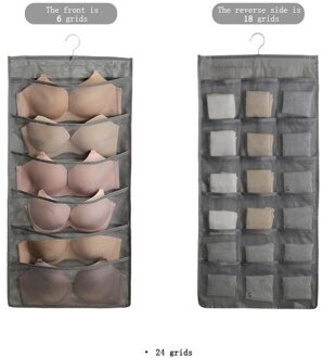 Dubbelzijdig Mesh Kledingkast Opknoping Organisatoren Voor Ondergoed Bh Sokken Stropdas Vouwen Closet Kleding Rack Hanger grijs 24 grids
