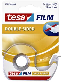 Dubbelzijdige plakband tesa film 12mmx7.5m met dispenser Transparant