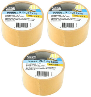 Dubbelzijdige tape - 3x - tapijttape - 50 mm x 10 m - Bruin - Universeel - Dubbelzijdig tapijt plakb