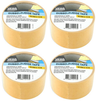 Dubbelzijdige tape - 4x - tapijttape - 50 mm x 10 m - Bruin - Universeel - Dubbelzijdig tapijt plakb