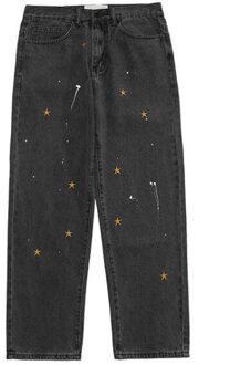 Dueweer Heren Baggy Hoge Waisted Jeans Broeken Streetwear Mannen Punk Hip Hop Casual Broek Verontruste Zwarte Sterren Jeans Denim Broek