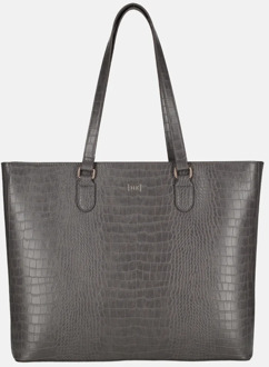 Duifhuizen croco shopper met laptopvak middengrijs