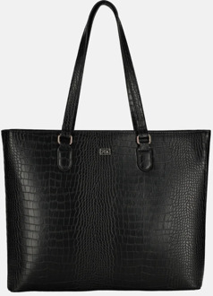 Duifhuizen croco shopper met laptopvak zwart