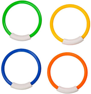 Duikringen - 4 stuks - gekleurd - met mesh zakje - duik spelletjes - zwembad speelgoed