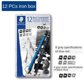 Duitsland Staedtler Metalen Doos Pak 100B Hb-2B-4B-6B-7B-8BLumograph Zwart Kunstenaar Potlood 100 G12S1
