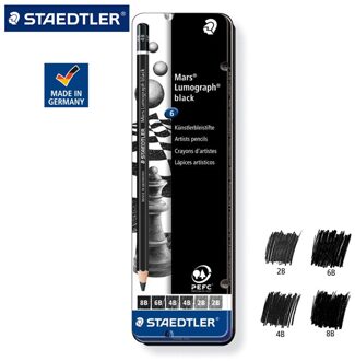 Duitsland Staedtler Metalen Doos Pak 100B Hb-2B-4B-6B-7B-8BLumograph Zwart Kunstenaar Potlood 100B G6