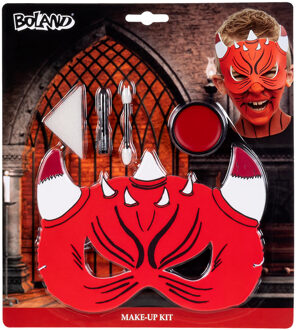 Duivel masker en make-up set Rood - Zalm