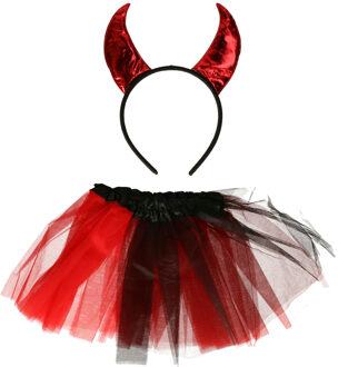 Duivel verkleed setje voor kinderen - rokje/diadeem - rood - Halloween/carnaval verkleed accessoires One size