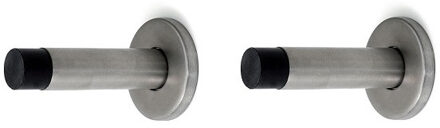 Dulimex Deurstopper/deurbuffer - 2x - 50 x 86mm - inclusief schroeven - RVS - wandmodel