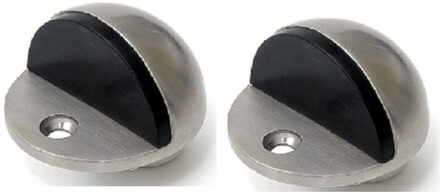 Dulimex Deurstopper/deurbuffer - 2x - D45mm - inclusief schroeven - RVS - zilver - inliggende vloermontage