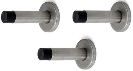 Dulimex Deurstopper/deurbuffer - 3x - 50 x 86mm - inclusief schroeven - RVS - wandmodel