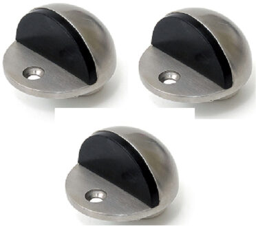 Dulimex Deurstopper/deurbuffer - 3x - D45mm - inclusief schroeven - RVS - zilver - inliggende vloermontage