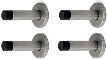 Dulimex Deurstopper/deurbuffer - 4x - 50 x 86mm - inclusief schroeven - RVS - wandmodel