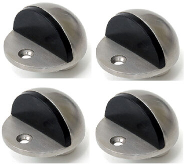 Dulimex Deurstopper/deurbuffer - 4x - D45mm - inclusief schroeven - RVS - zilver - inliggende vloermontage