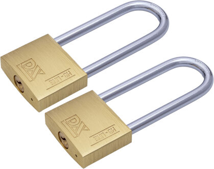 Dulimex Hangslot met 2 sleutels - 2x - 30 mm - messing - 54 mm beugel - kofferslot