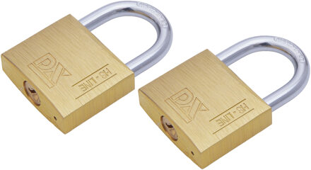 Dulimex Hangslot met 2 sleutels - 2x - 40 mm - messing - kofferslot