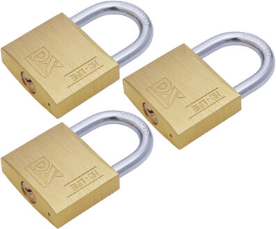 Dulimex Hangslot met 2 sleutels - 3x - 20 mm - messing - kofferslot