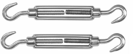 Dulimex Spanschroeven/draadspanner met haak/haak - 2x - 11cm - verzinkt zamak - 80kg - M8 schroefdraad