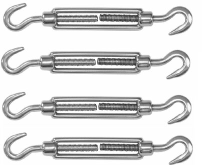 Dulimex Spanschroeven/draadspanner met haak/haak - 4x - 6cm - verzinkt zamak - 60kg - M6 schroefdraad