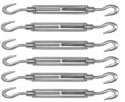 Dulimex Spanschroeven/draadspanner met haak/haak - 6x - 6cm - verzinkt zamak - 60kg - M6 schroefdraad