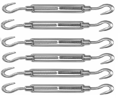 Dulimex Spanschroeven/draadspanner met haak/haak - 6x - 8cm - verzinkt zamak - 100kg - M10 schroefdraad