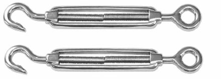 Dulimex Spanschroeven/draadspanner met haak/oog - 2x - 8cm - verzinkt zamak - 100kg - M10 schroefdraad