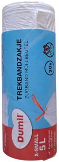Dumil trekbandzakken 5L rol a 30 stuks wit
