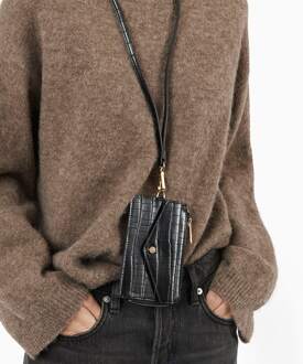 Dune London Accessories Dune Stanton Croc Cardholder Lanyard in Black Zwart