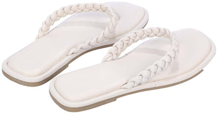 Dune London Dames/Dames Loxx Gevlochten Leren Teen Post Platte Sandalen (Ecru)