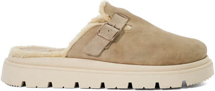 Dune London Dune Dames Gene - Leren Faux Schapenvacht Geklede Klompen - maat Zand